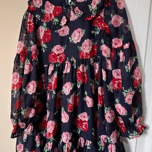 Janie and Jack Navy Dress with Pink Floral Pattern